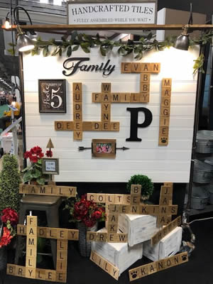 scrabble style wall art with accent pieces